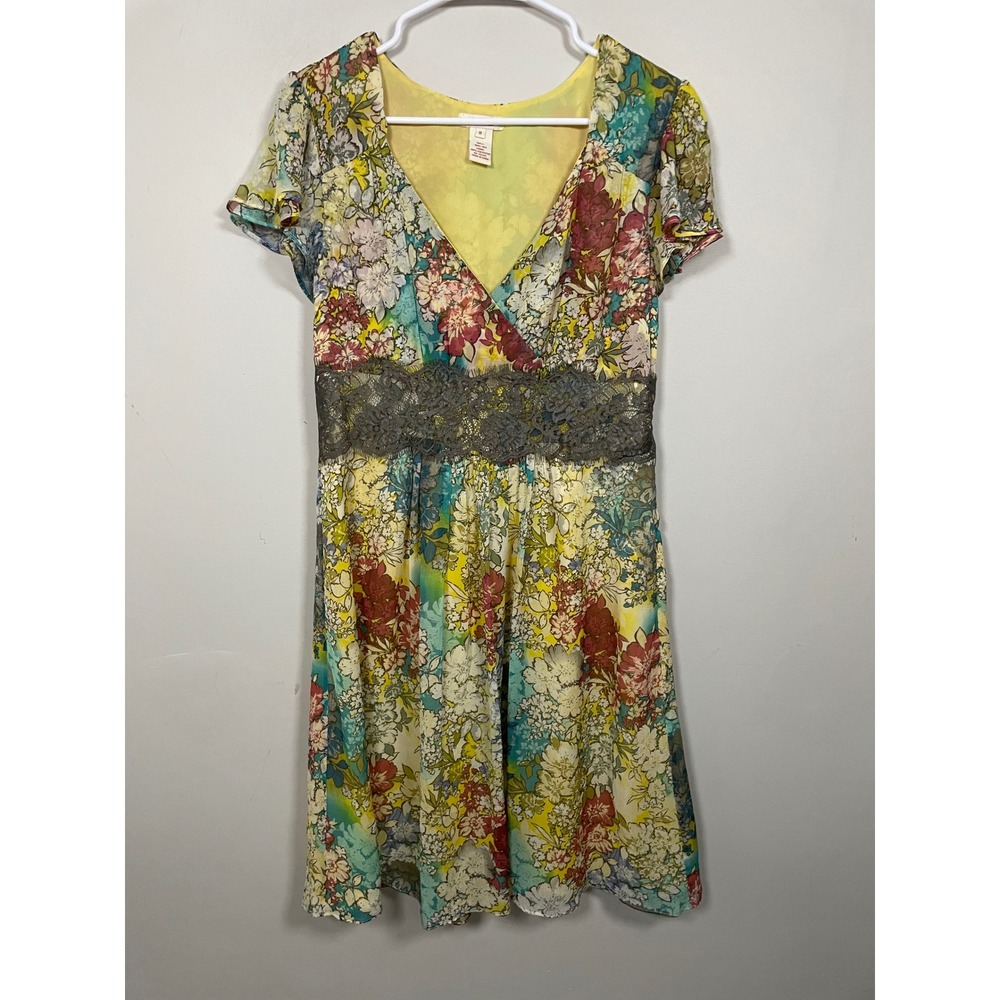 Sundance 100% Silk Floral Short Sleeve Dress Size 8 Fairycore Whimsical Y2K